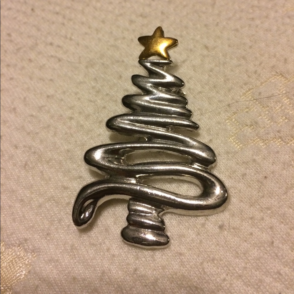 Silver and gold toned Christmas tree brooch